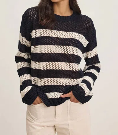 VELVET BY GRAHAM & SPENCER KANAN MESH KNIT SWEATER IN NAVY/MILK