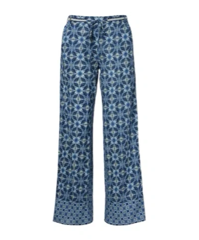 Velvet By Graham & Spencer Kendra Printed Cotton Wide-leg Pants In Blue