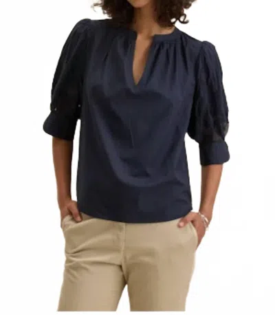 Velvet By Graham & Spencer Laria 07 Sunflower Embroidery Blouse In Navy In Blue