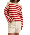 Velvet By Graham & Spencer Lex Cotton Cashmere Sweater In Cream/red