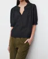 Velvet By Graham & Spencer Marci Embroidered Split Neck Top In Black In Black