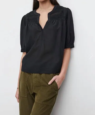 Velvet By Graham & Spencer Marci Embroidered Split Neck Top In Black