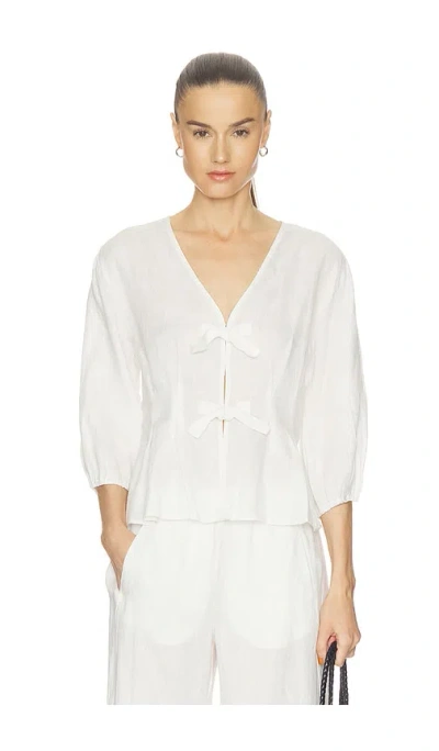 Velvet By Graham & Spencer Martha Woven Linen Top In White