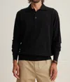 Velvet By Graham & Spencer Matteo Long Sleeve Linen Polo In Black In Black