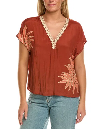 Velvet By Graham & Spencer Naomi Short Sleeve Woven Top In Brown