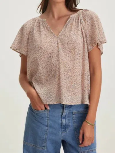 Velvet By Graham & Spencer Park Printed Crinkle Cotton Gauze Top In Blush In Gold