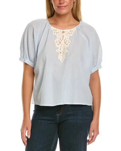 Velvet By Graham & Spencer Penelope Short Sleeve Woven Top In Blue