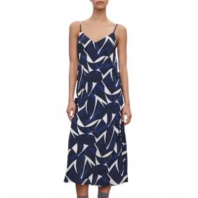 Velvet By Graham & Spencer Perry Crepe Midi Dress In Navy/ecru In Blue