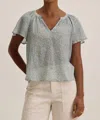 Velvet By Graham & Spencer Printed Crinkle Gauze Park Top In Seafoam In Green