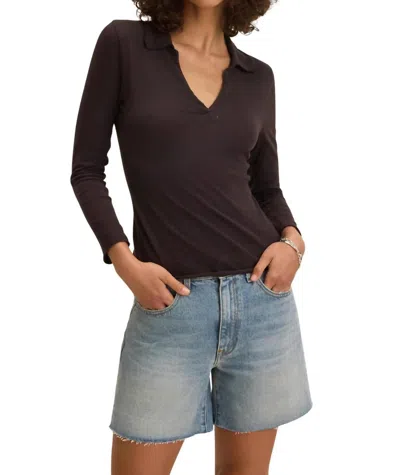 Velvet By Graham & Spencer Reed Long Sleeve Polo Top In Black