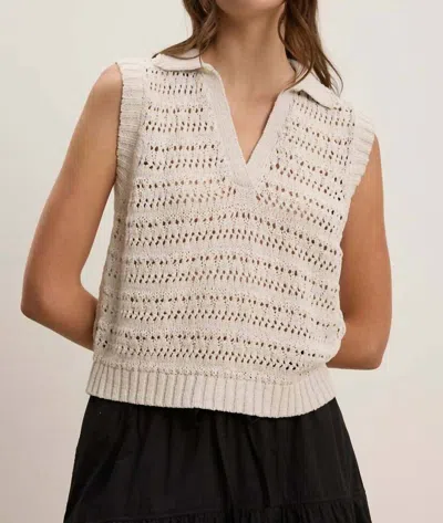 Velvet By Graham & Spencer Renee Cotton Crochet Polo Sweater In Chalk