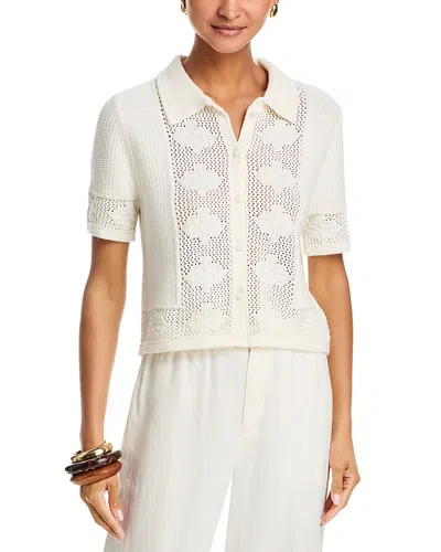 Velvet By Graham & Spencer Rosemund Short Sleeve Collared Cardigan In Neutral