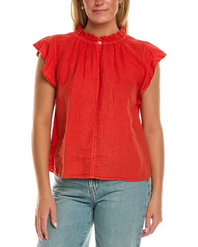 Velvet By Graham & Spencer Semira Short Sleeve Woven Linen Top In Red