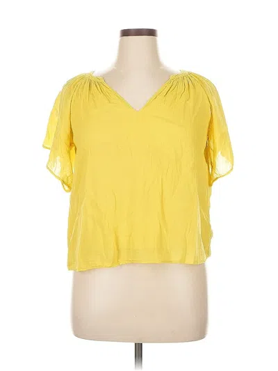 Pre-owned Velvet By Graham & Spencer Short Sleeve Top Yellow V Neck Tops