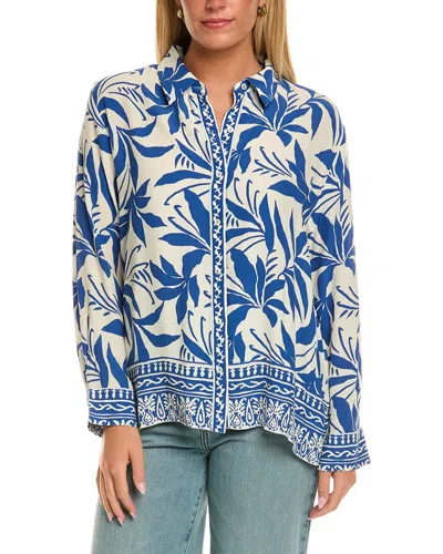 Velvet By Graham & Spencer Sienna Long Sleeve Woven Top In Blue