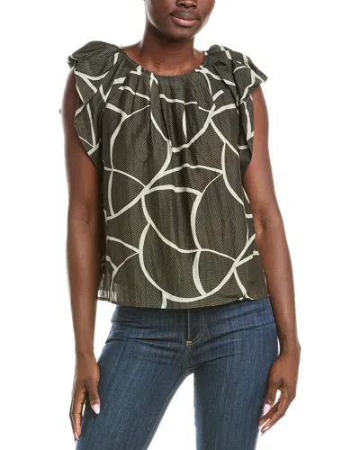 Velvet By Graham & Spencer Camille Printed Silk Cotton Voile Top In Airbrush In Green