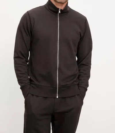 Velvet By Graham & Spencer Terry Mock Neck Zip Sweatshirt In Brimstone In Black