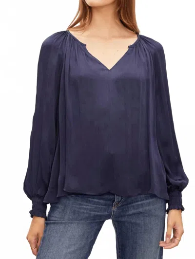 Velvet By Graham & Spencer Velvet Helen V-neck Top In Navy In Blue