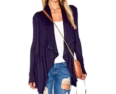 Velvet By Graham & Spencer Waffle Knit Cardigan In Navy