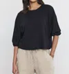 Velvet By Graham & Spencer Women' Samara Cotton Slub Three Quarter Sleeve Top In Navy In Black