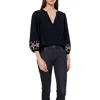 Velvet By Graham & Spencer Womens Embroidered Cotton Tunic Top In Black