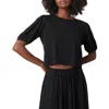 Velvet By Graham & Spencer Womens Slub Puff Sleeve Cropped In Black