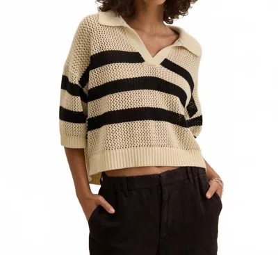 Velvet By Graham & Spencer York Short Sleeve Cotton Cashmere Top In Cream/black In Brown