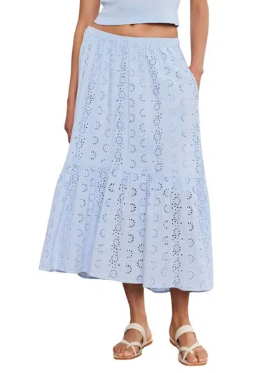 VELVET BY GRAHAM & SPENCER AMELIA COTTON EYELET SKIRT IN ISLAND