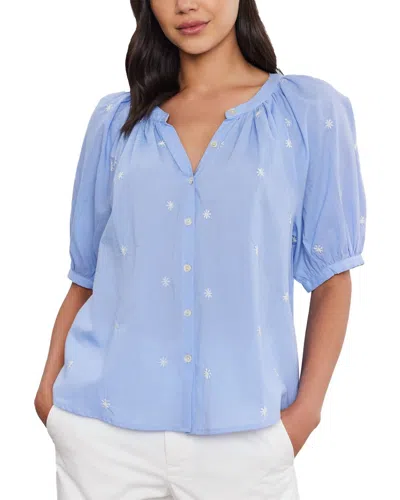 Velvet By Graham & Spencer Amira Puff Sleeve Top In Mist In Grey