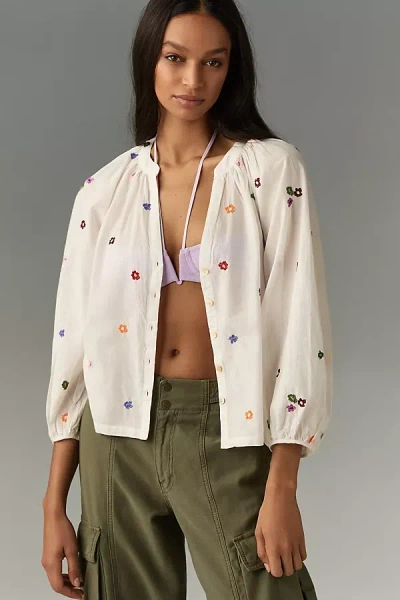 Velvet By Graham & Spencer Aretha Embroidered Blouse In Beige