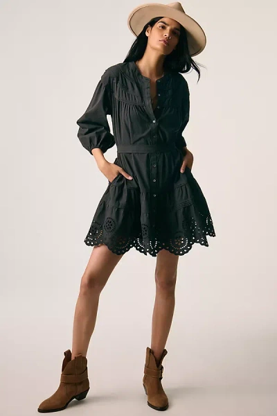 Velvet By Graham & Spencer Barb Long-sleeve Eyelet Mini Dress In Black