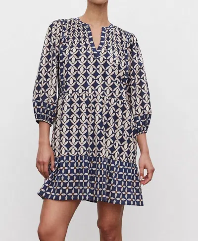 Velvet By Graham & Spencer Beckie Printed Cotton Cambric Dress In Navy In Blue