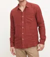 Velvet By Graham & Spencer Benton Linen Button Up Shirt In Copper In Multi