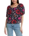 Velvet By Graham & Spencer Bubble Sleeve Silk-blend Top In Red