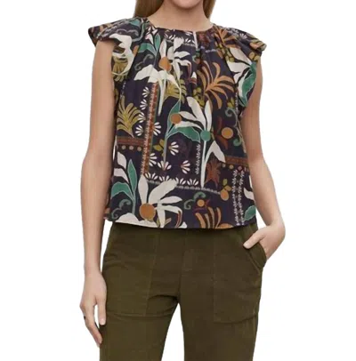 Velvet By Graham & Spencer Camille Printed Silk Cotton Voile Top In Madrid In Blue