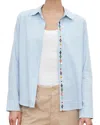 Velvet By Graham & Spencer Carissa Embroidered Placket Top In Mist In Grey