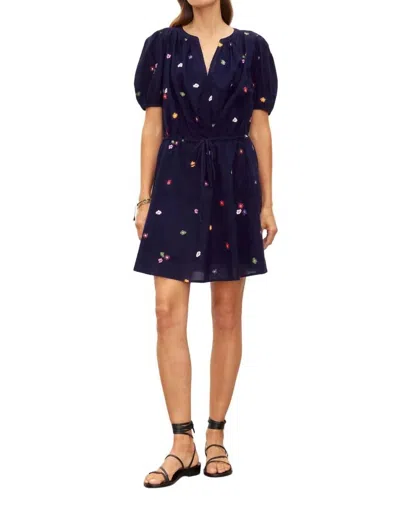 Velvet By Graham & Spencer Cleo Embroidery Puff Sleeve Dress In Navy In Blue
