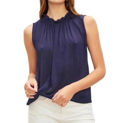 Velvet By Graham & Spencer Crinkled Viscose Kiana Top In Navy In Blue
