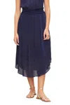 Velvet By Graham & Spencer Crinkled Viscose Midi Skirt In Navy In Blue