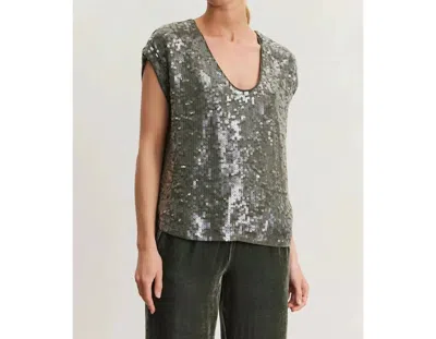 Velvet By Graham & Spencer Elorie Grey Sequin Top In Silver