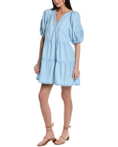 Velvet By Graham & Spencer Embroidered Balloon Sleeve Mini Dress In Blue
