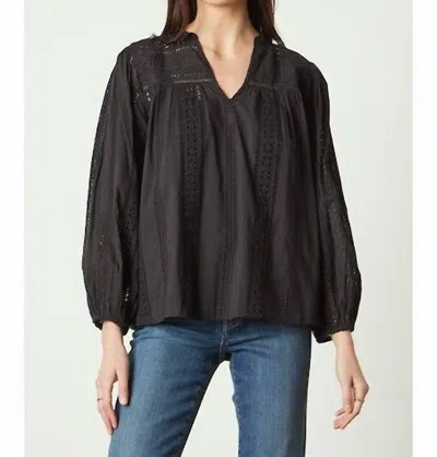 Velvet By Graham & Spencer Embroidered Cotton Jordyn Blouse In Black