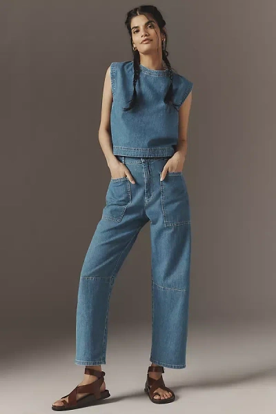 Velvet By Graham & Spencer Farah High-rise Barrel Denim Pants In Blue