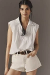 Velvet By Graham & Spencer Florence Collared Poplin Blouse In White