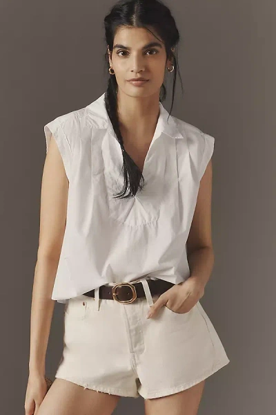 Velvet By Graham & Spencer Florence Collared Poplin Blouse In White