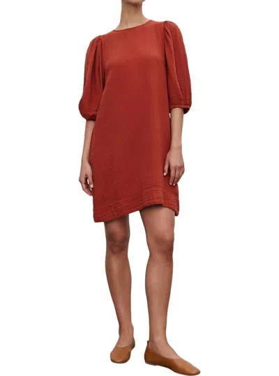 Velvet By Graham & Spencer Karina Cotton Gauze Dress In Burnt In Red