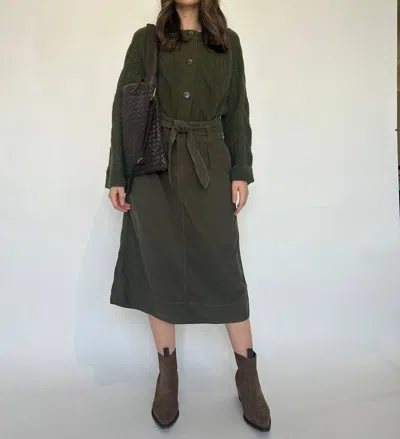 Velvet By Graham & Spencer Kennedy Corduroy Tie Belt Skirt In Aloe In Gold