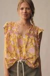 Velvet By Graham & Spencer Kenzie Printed Flutter Sleeve Top In Multicolor