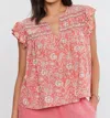 Velvet By Graham & Spencer Kenzie Printed Flutter Sleeve Top In Multi