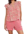 Velvet By Graham & Spencer Kenzie Printed Flutter Sleeve Top In Multi